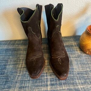 Lucchese Elena Dark Olive Suede Western Boots 6.5B Made in USA Retail $545
